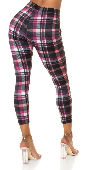 high-waist trousers with checked pattern Pink